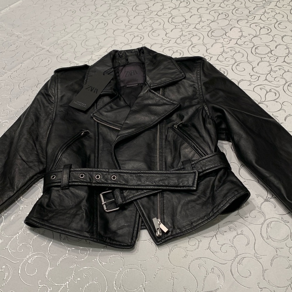 Zara genuine leather biker jacket